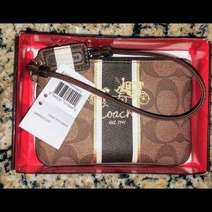 NEW - Coach Heritage Stripe Wristlet Brown